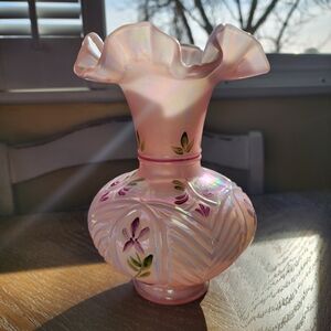 Fenton Pink Iridescent Vase